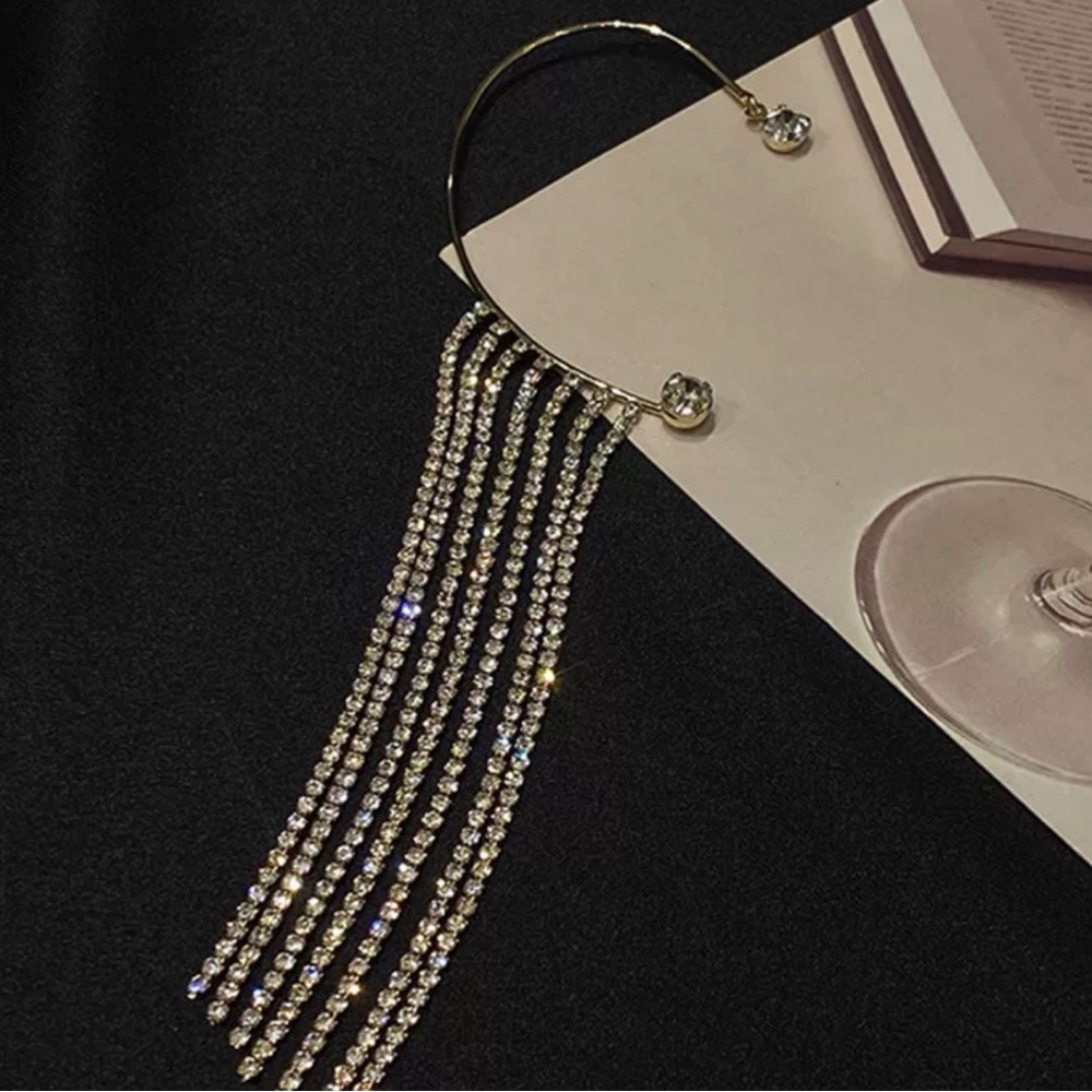 Pair of Rhinestone Tassels Cuff Earrings - Picture 6 of 7